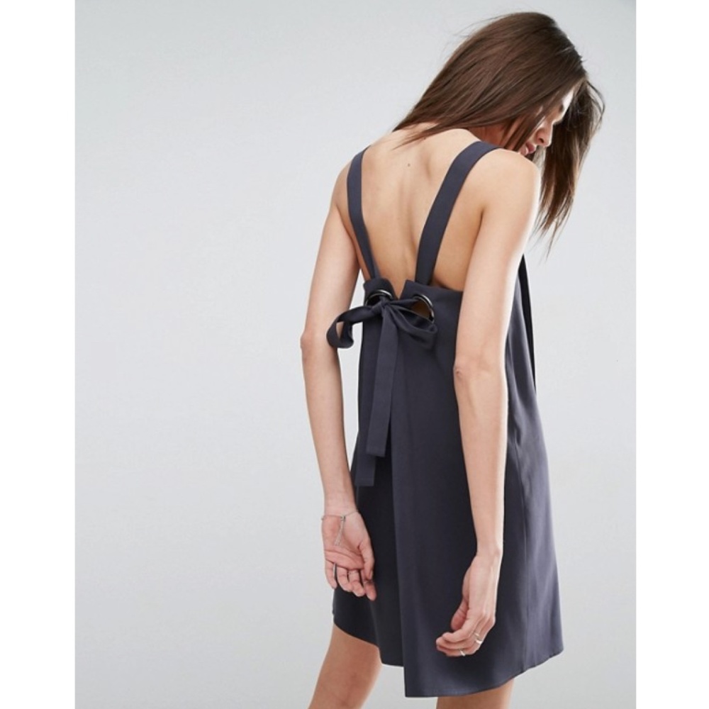 Overall Mini Swing Dress w Eyelet Detail, Charcoal
